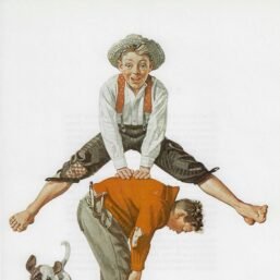 Norman Rockwell Vintage art book page "Leapfrog" June 1919