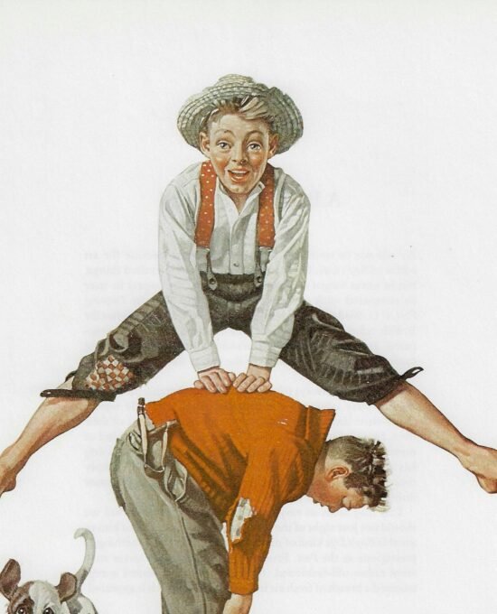 Norman Rockwell Vintage art book page “Leapfrog” June 1919