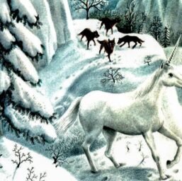 Gervasio Gallardo Vintage art book page "Winter Unicorn", left portion FREE SHIPPING