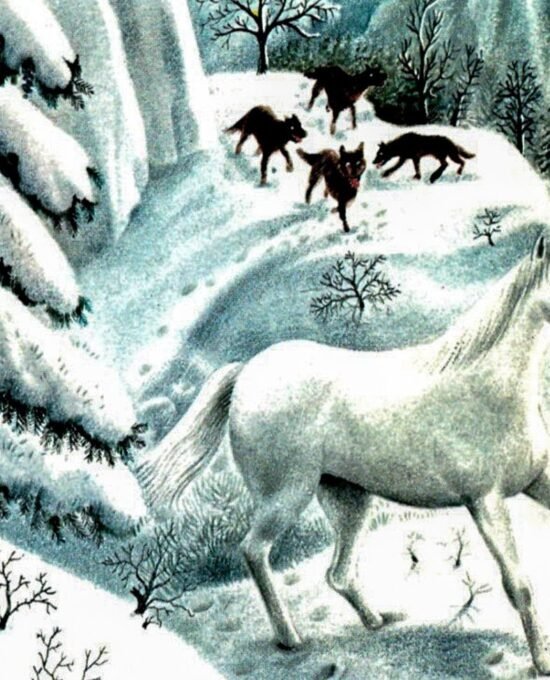 Gervasio Gallardo Vintage art book page “Winter Unicorn”, left portion FREE SHIPPING
