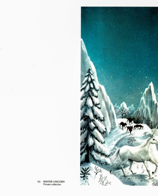 Gervasio Gallardo Vintage art book page “Winter Unicorn”, left portion FREE SHIPPING