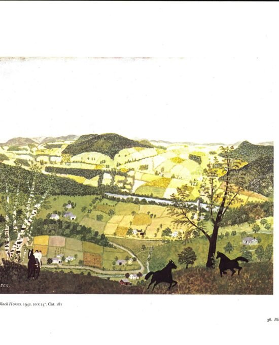 Grandma Moses “Black Horses” [1942] Vintage art book page 13 x 12″ Folk art / Primitive
