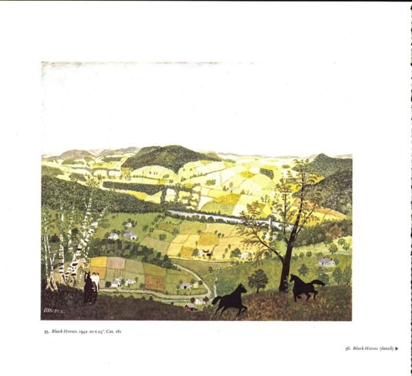 Grandma Moses "Black Horses" [1942] Vintage art book page 13 x 12" Folk art / Primitive