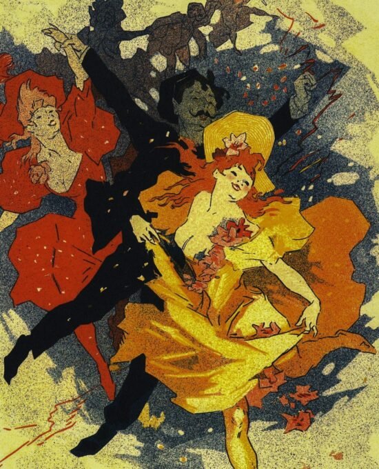 Vintage art book page Victorian poster “students ball at Closerie de Lilas” Jules Cheret 1894