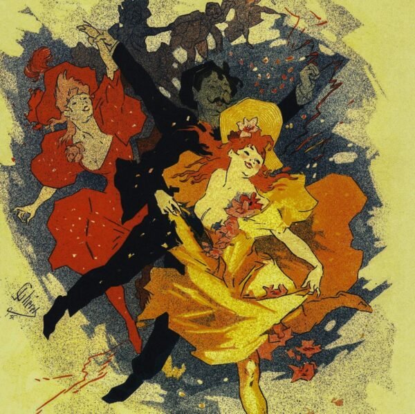 Vintage art book page Victorian poster "students ball at Closerie de Lilas" Jules Cheret 1894