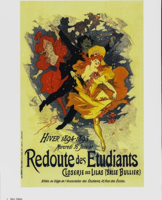Vintage art book page Victorian poster “students ball at Closerie de Lilas” Jules Cheret 1894
