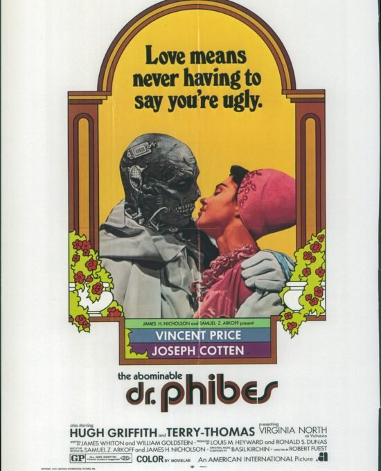 The Abominable Dr. Phibes / When Dinosaurs Ruled the Earth Vintage two-sided book page of Movie Posters