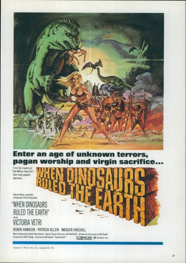 The Abominable Dr. Phibes / When Dinosaurs Ruled the Earth Vintage two-sided book page of Movie Posters - Image 4