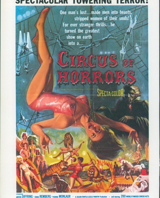 Circus of Horrors / Mothra Vintage two-sided book page of Movie Posters 10 x 14″