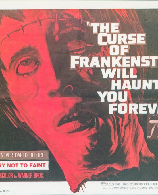 The Curse of Frankenstein / Blood of the Vampire Vintage two-sided book page of Movie Posters 10 x 14″