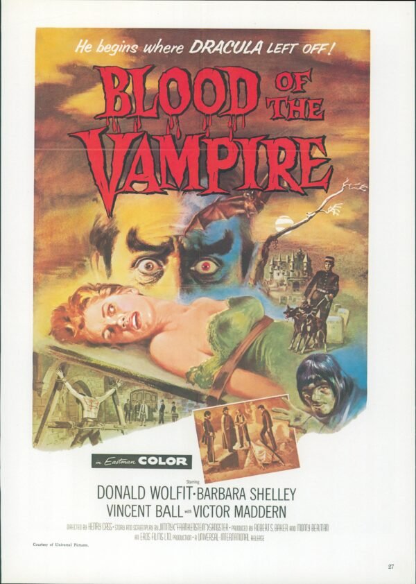 The Curse of Frankenstein / Blood of the Vampire Vintage two-sided book page of Movie Posters 10 x 14" - Image 4