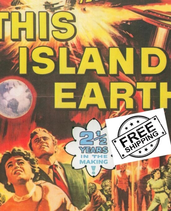 This Island Earth / World without End & The Man Who Turned to Stone Vintage two-sided book page of Movie Posters 10 x 14″